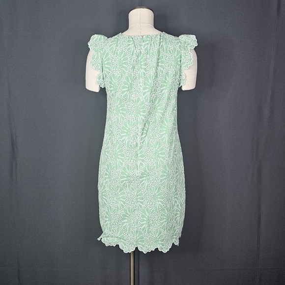 LOFT Eyelet Flutter Sleeve Shift Dress Size 2P Green Short Sleeve Embroidered - Picture 7 of 11